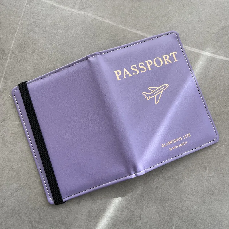 Rfid Personalised Airplane Passport Cover with Names Elastic Bands Functional Travel Wallet Passport