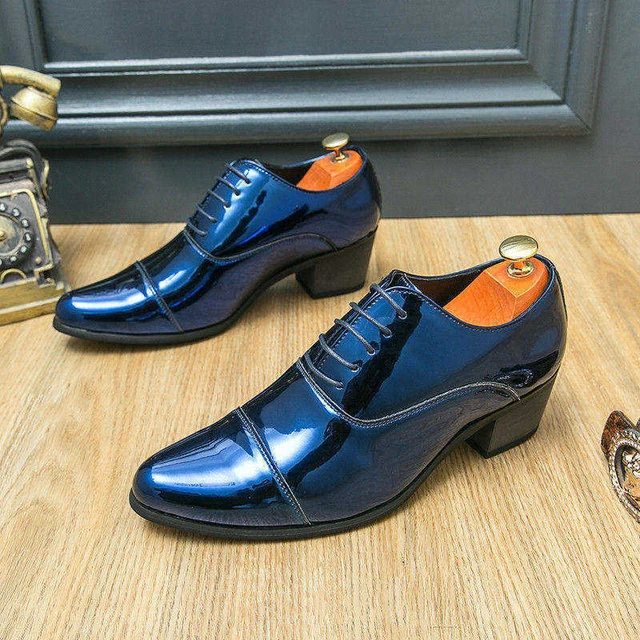 Eleganti scarpe da sposa da uomo con tacchi alti blu scarpe eleganti da uomo d affari di lusso scarpe Oxford in pelle verniciata lucida da uomo sapato masculino AliExpress