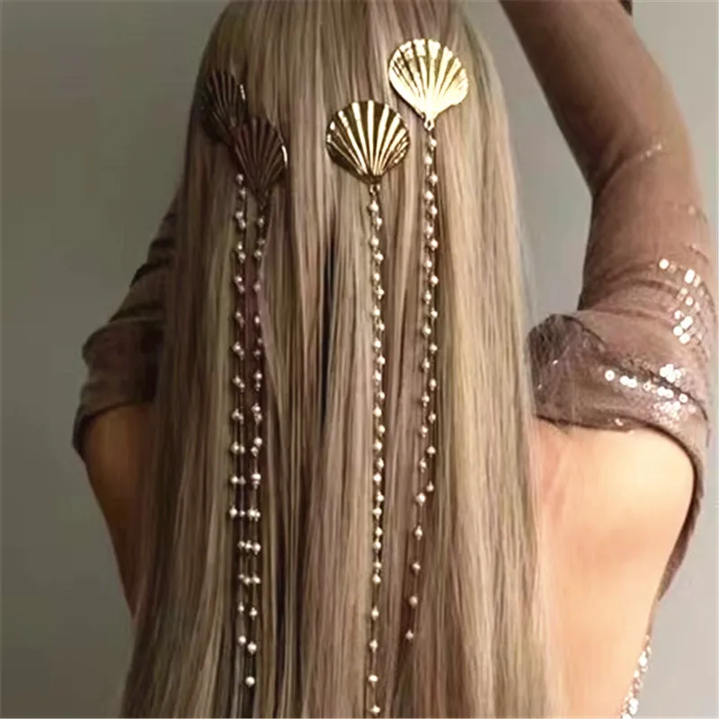 Elegant European Shell Pearl Tassel Hair Clip for Women Stylish Accessory for Daily Use And Parties Suits Back of Head Duckbill