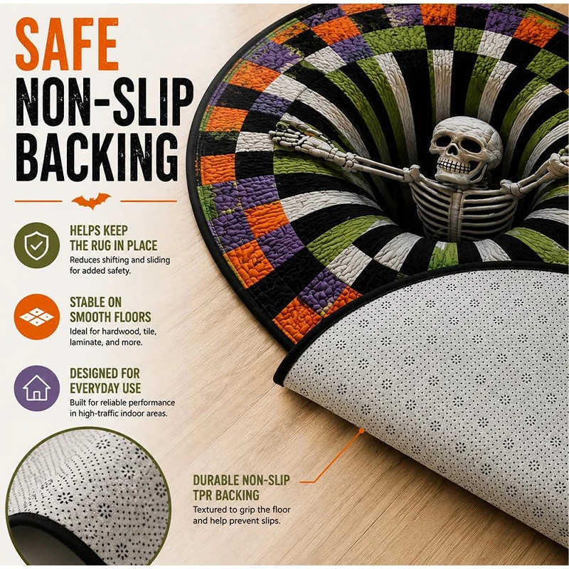 3D illusion Halloween Round Rug Non Slip Living Room Carpet Stain Resistant Easy Care Floor Mat Escape Room Large Area Rug Decor - view 3