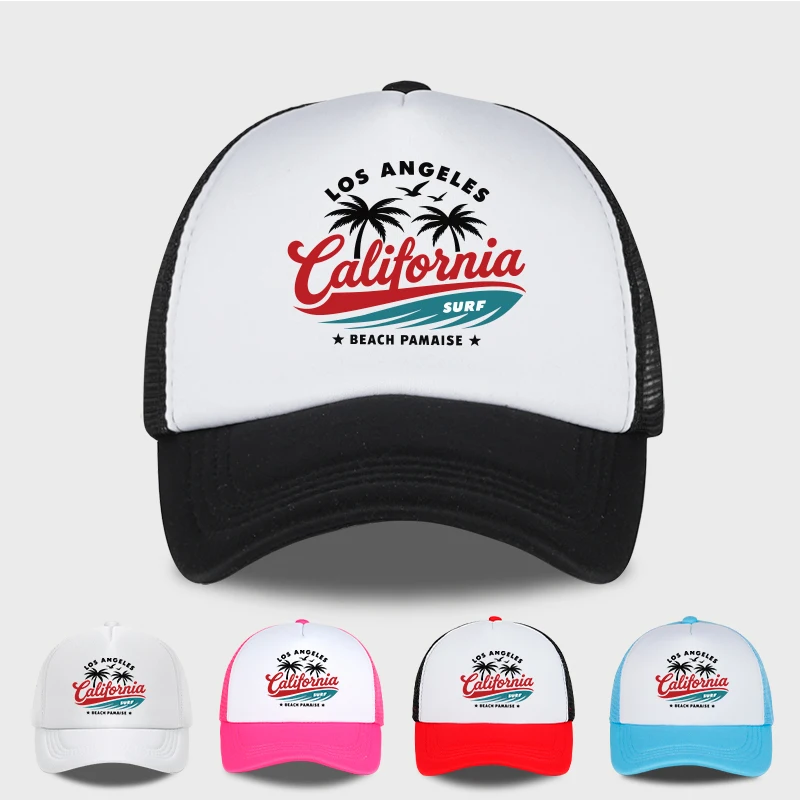 California Los Angeles Surf Print Mesh Trucker Hat Adjustable Breathable Baseball Cap for Men Women Summer Casual