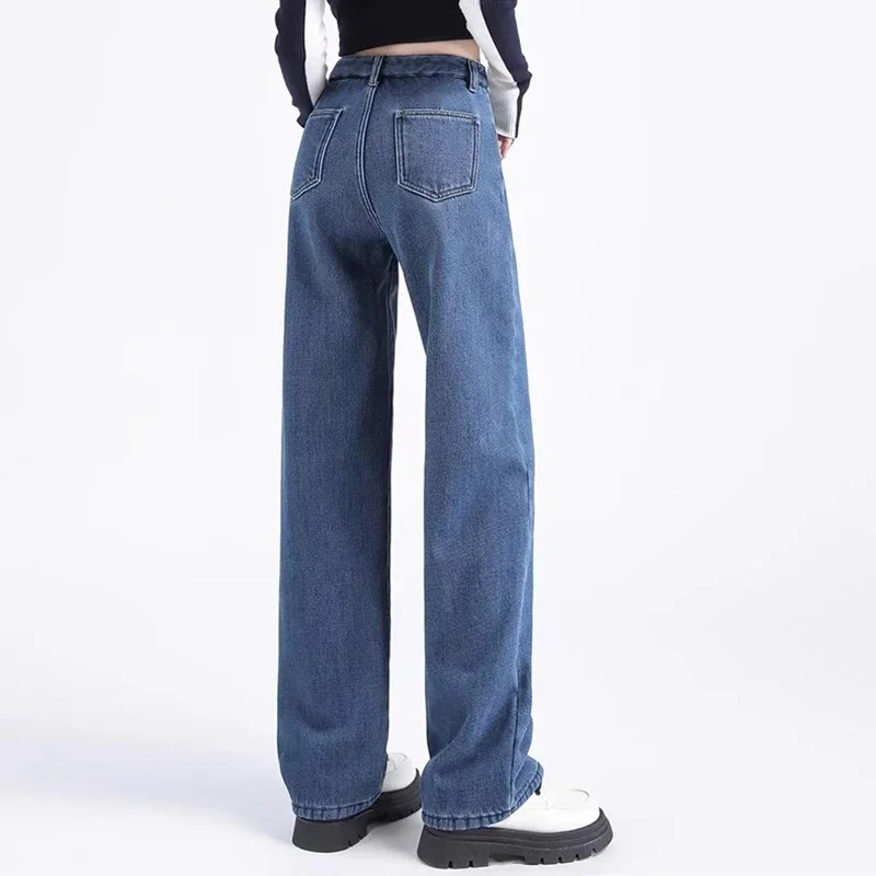 2024 frau Neue Koreanische Hohe Taille Samt Jeans Mädchen Mode Y2k Kleidung Verdicken Hosen Weibliche Blau Hellblau Grau Denim Hosen