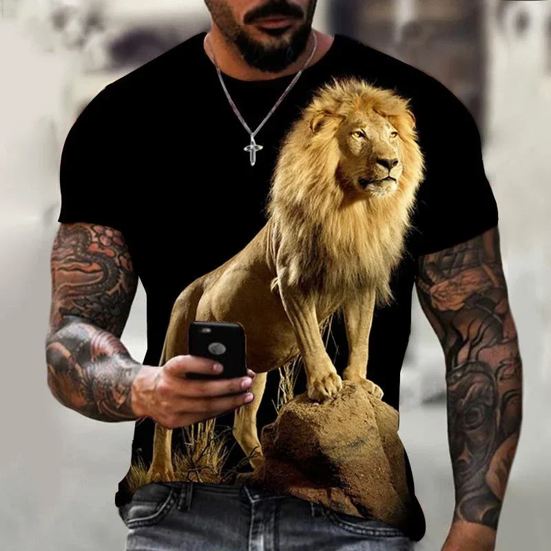 

New Fashion Lion Men 3D Printed Casual Short-sleeved T-shirt Leisure Time Ventilation Quick Drying Large Size Harajuku