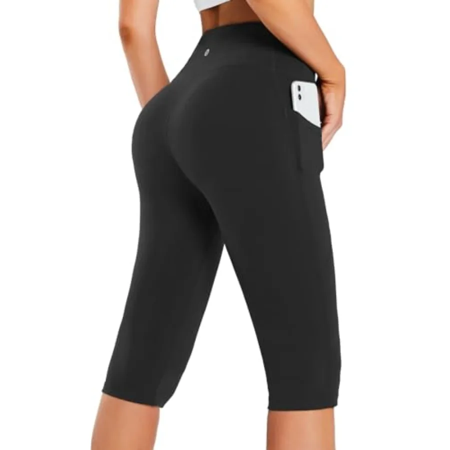 

Women's Capri Leggings with Pockets High Waisted Knee Length Capris for Casual Yoga Pants Workout Exercise