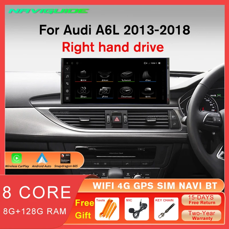 NAVIGUIDE 10.25'' Android 12 Carplay Car Radio For Audi A6L 2013-2018 RHD 8+128G Multimedia Player GPS Navigation Headunit