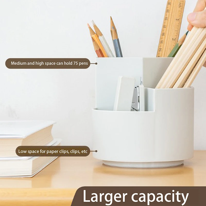 White Division And Layering Rotating Pencil Office Desktop Multifunctional Storage Stationery Supplies Beauty Tools