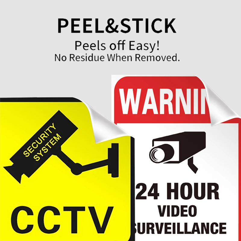 4/8PCS Warning Stickers 24 HOUR VIDEO Surveillance Security Camera Alarm Sticker CCTV Video Warning Tape Home Store School etc.