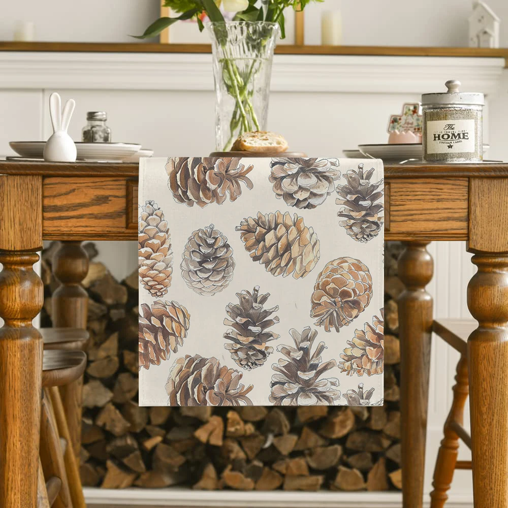 طاولة مخاريط الصنوبر بألوان مائية قابلة للغسل ، قماش طويل لتناول الطعام ، ديكور مضمد للمطبخ ، حفلة عطلة ، عداء