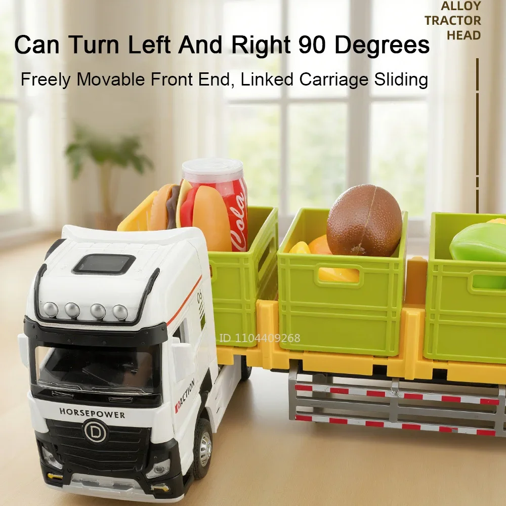 1:32 شحن كط النقل سيارة لعبة نموذج ضوء الموسيقى التراجع الباب فتح نماذج المركبات الهندسية حلية هدايا للطفل