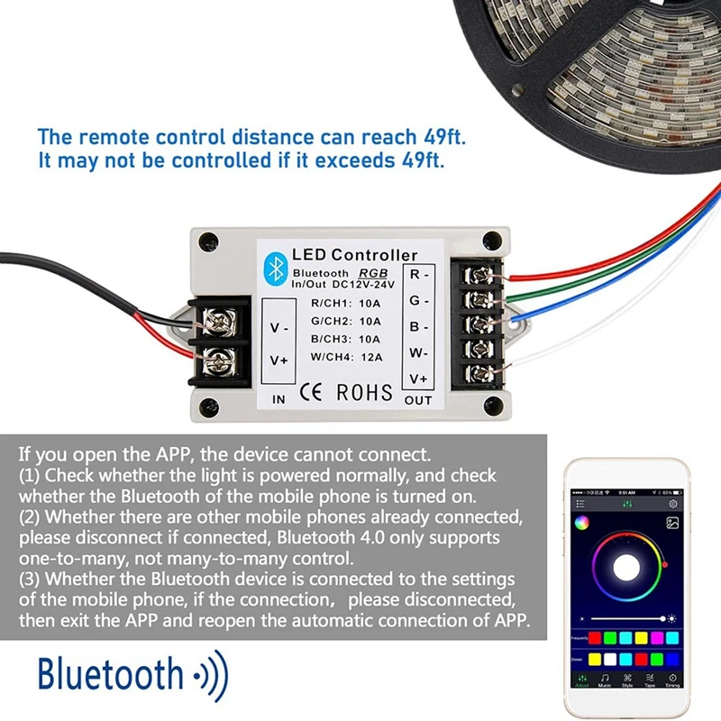 WISH RGB/RGBW LED controlador Bluetooth RGB tira de luces LED controlador teléfono aplicación Control para 5050 3528 RGB LED Striplights