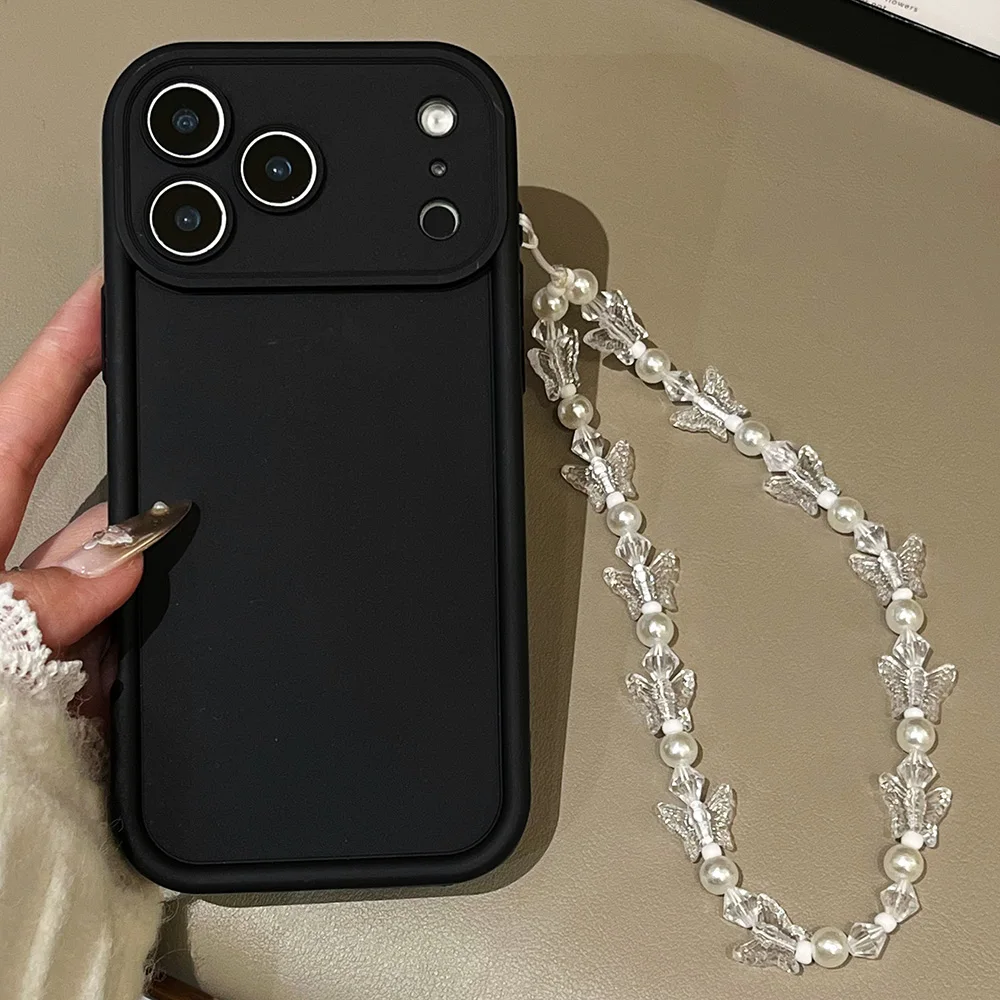 

Черный чехол для телефона с ремешком для iPhone 16 17 15 14 13 12 11 Pro Max 16E 17Air X XR XS 7 8 Plus, противоударный, из мягкого ТПУ