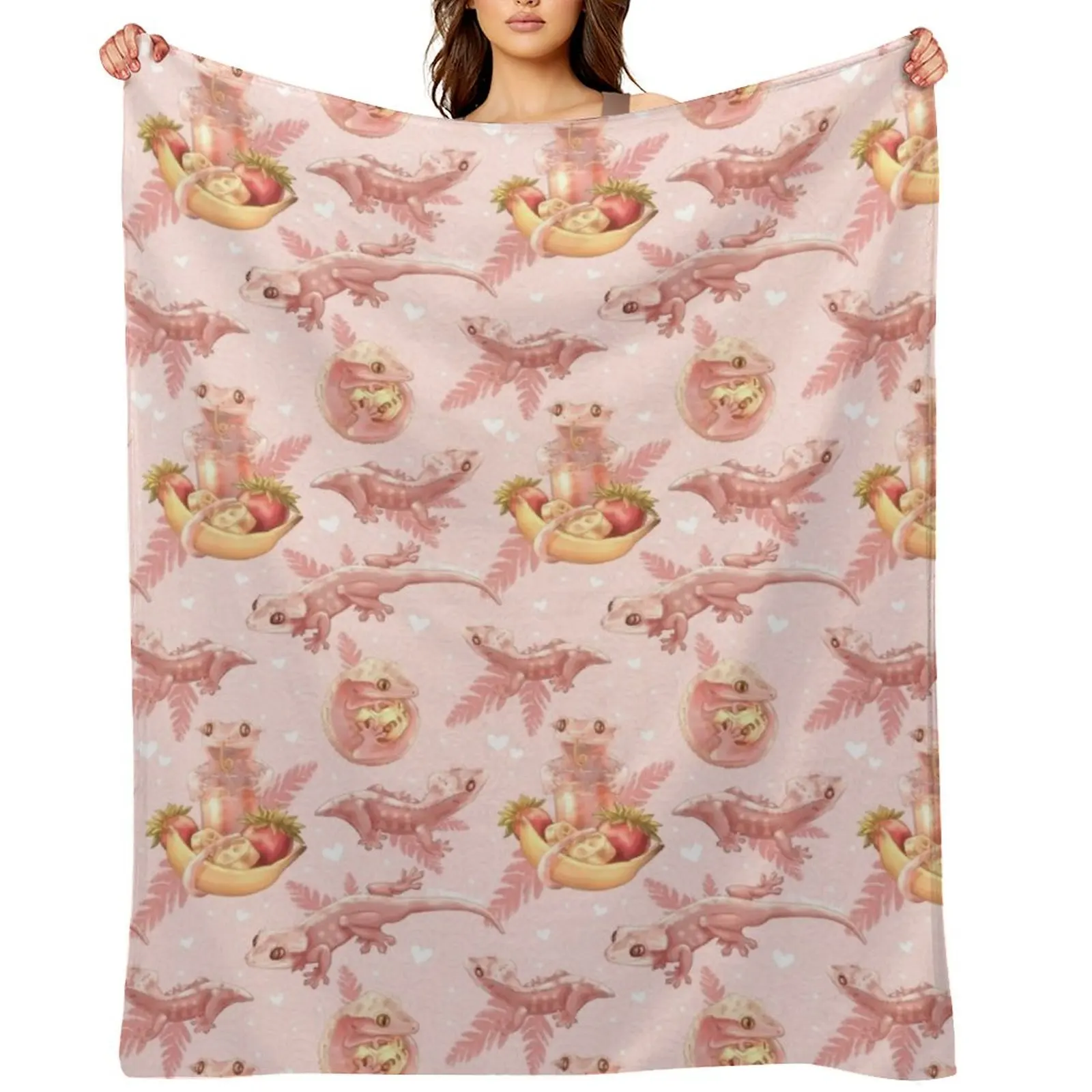 Pink Crested Gecko Pattern Throw Blanket Soft Beds Soft Blankets For Baby warm for winter Blankets