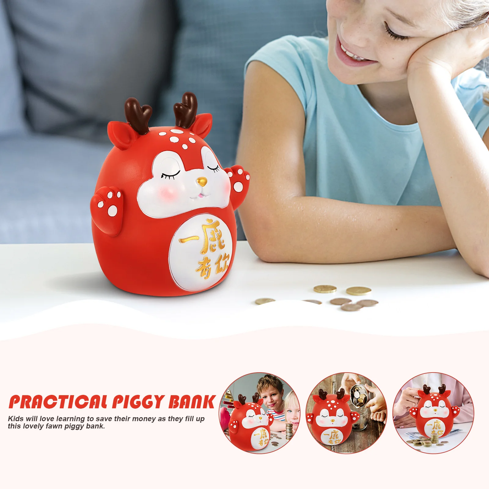 

Lovely Fawn Piggy Bank Cartoon Coin Banks for Kids Unbreakable Money Saving Jar Vinyl Deer Statue Holder Toy Gifts