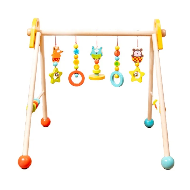 Wooden Newborn Baby Fitness Frame Hanging Ring Workout Frame Training Hand Grasp Toddler Baby Fitness Rack Toys