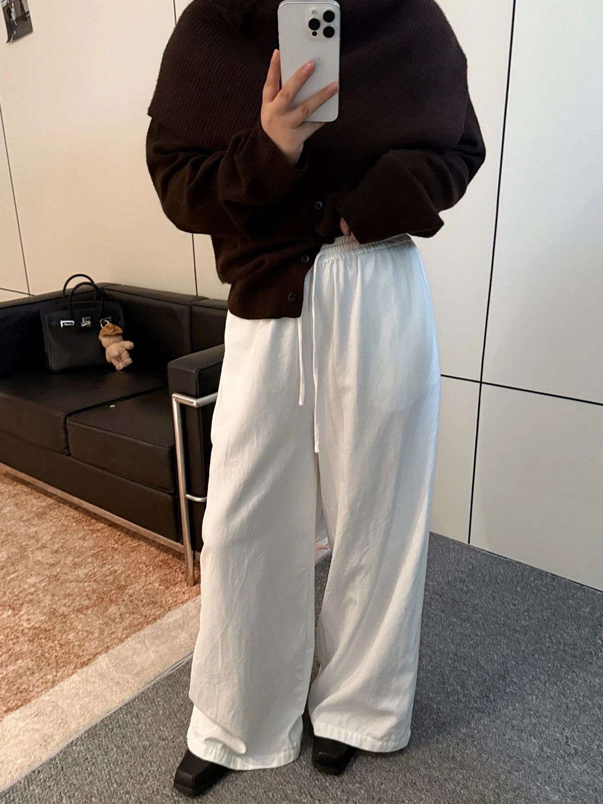 

Брюки Miaopang Zhang Tubo: повседневные, с эластичным поясом, прямые, белые, удобные, с высокой талией, из вискозного волокна, женские