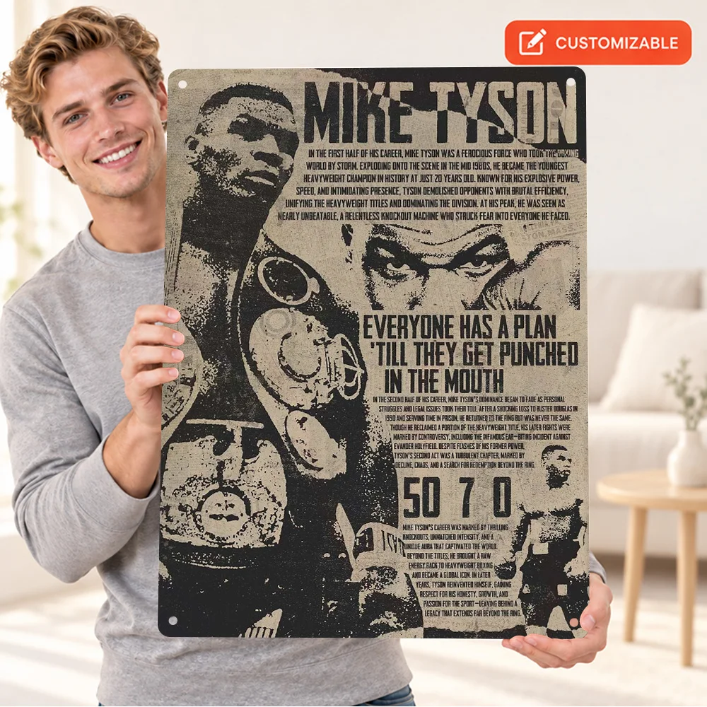 Mike Tyson Championship Belts Aluminum Poster Customized Metal Sign Gold Plates Black Straps Graphic Wall Art For Training Room