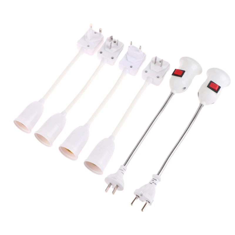 Ulife-Base de portalámparas E27 de acero inoxidable, adaptador de luz LED con interruptor de encendido/apagado, extensión Flexible