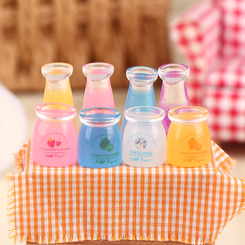 4Pcs/Set 1:12 Dollhouse Miniature Yoghurt Bottle Fruit Milk Bottle Kitchen Model Drinks Decor Toy Doll House Accessories