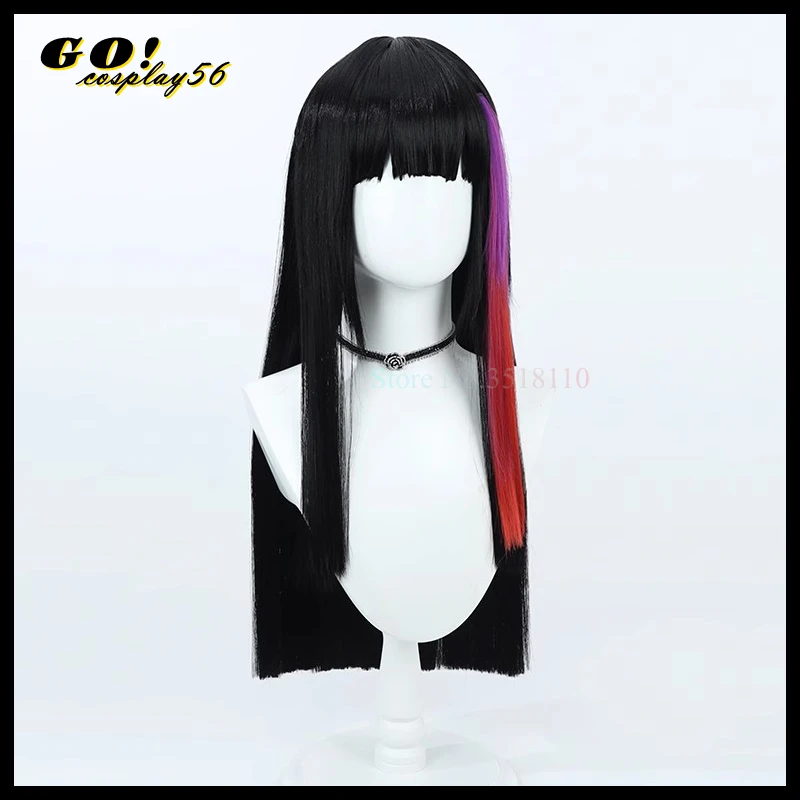 Perruque de Cosplay Rouge Rouge D.lique, Cheveux Longs Noirs, Trames de Reflets Rouges, Degré de Chaleur, Vêtements de Sauna Synthétiques, 70cm