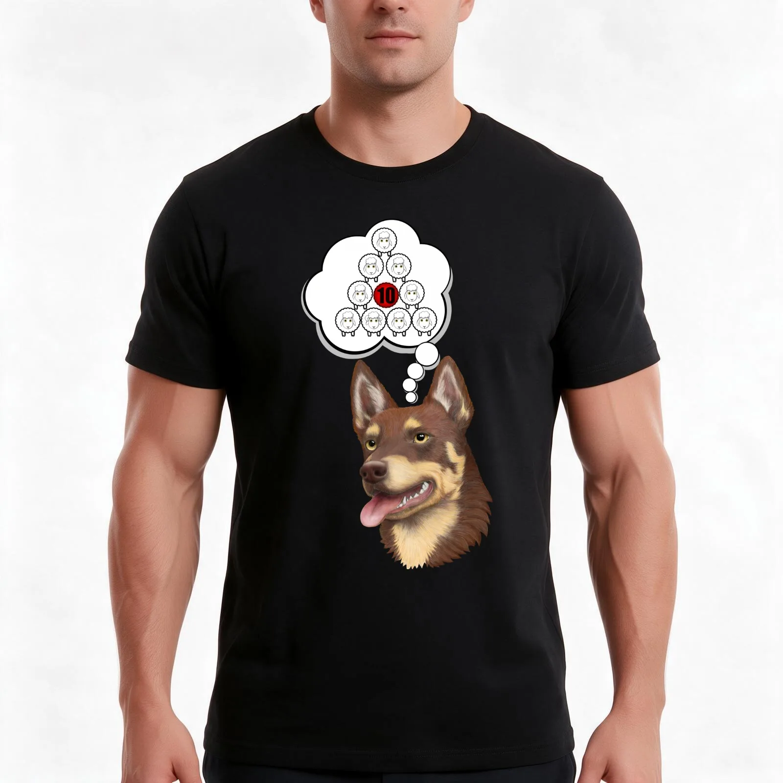Kelpie rounded up the 10 sheep T-Shirt, Summer Casual Cotton Tee, Oversized Streetwear Tops, Vintage Graphic Print, 100% Cotton