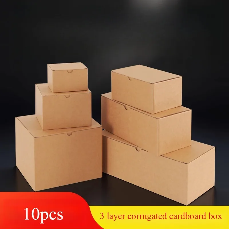 Caja de cartón corrugado de tres capas, caja de papel plegable con apertura en forma de U, varios tamaños de cartón de embalaje Universal, 10 Uds.