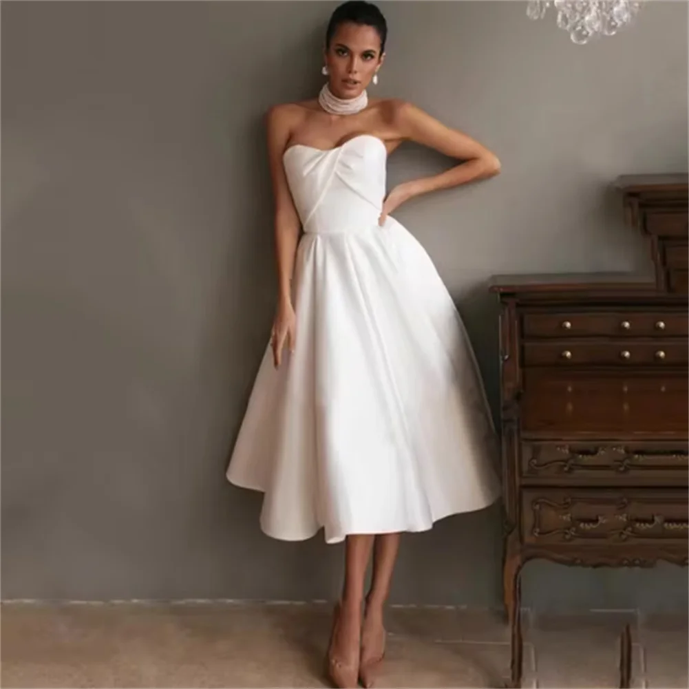 

Ivory Simple Wedding Dresses For Bride Short Curto White Plus Size Bridal Dresses Tea Length Wedding Gowns Princess Party Dress
