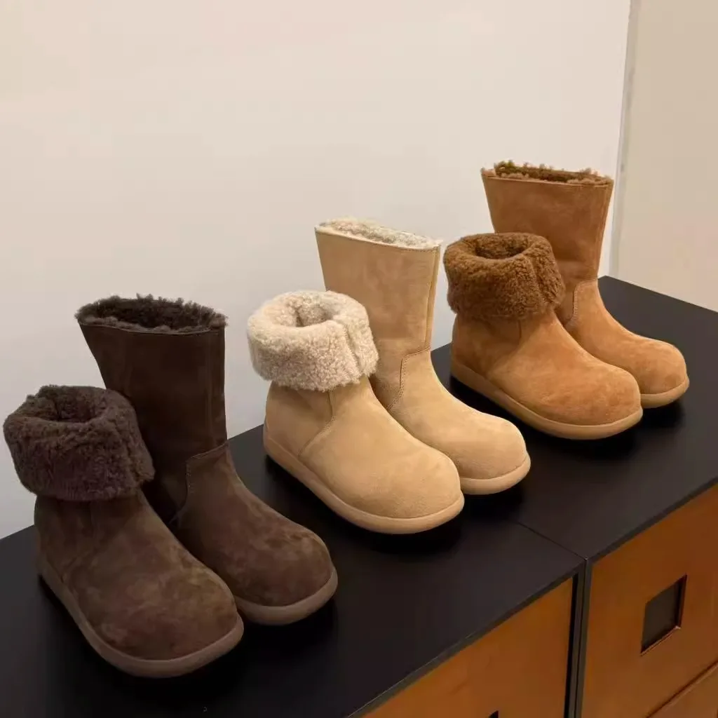 

Новые женские сапоги-снегоходы 2026 года в корейском стиле с вельветовой отделкой, двойным носком и эффектом увеличения ягодиц, из хлопка