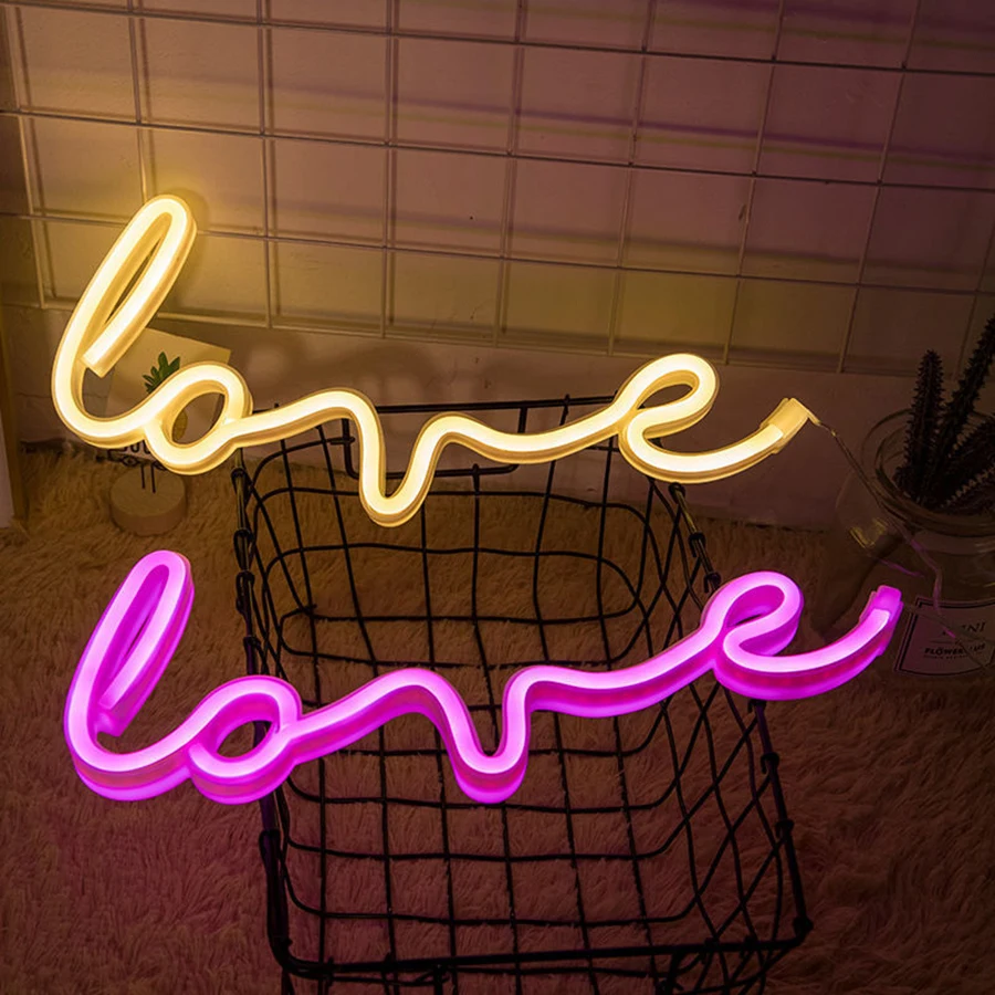 LED Neon Lights Love Shape Night Light Sign Lamp Battery USB Double Powered Nightlight for Indoor Christmas Wedding Birthday