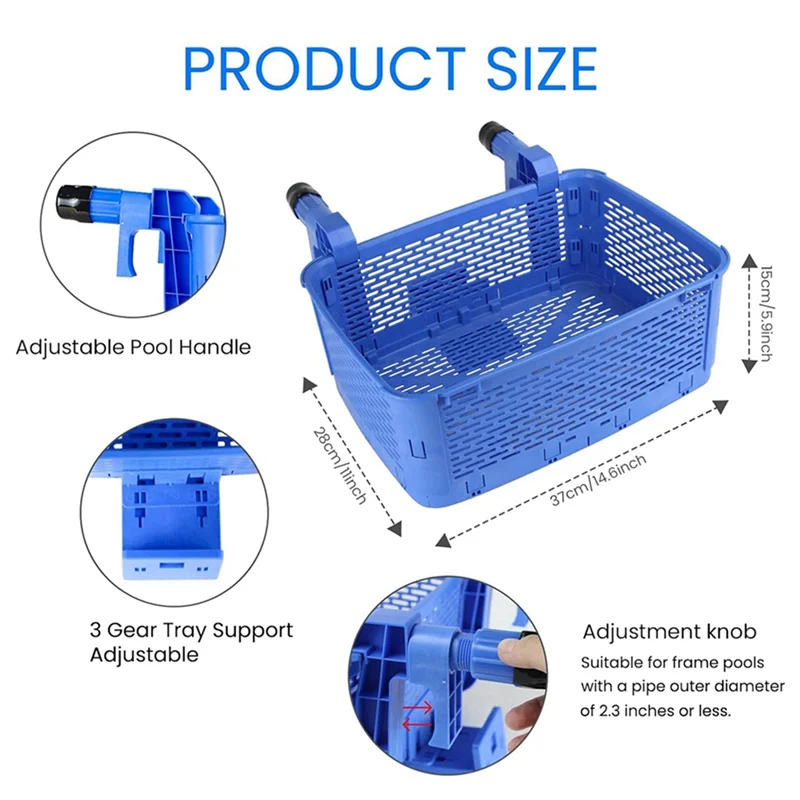 Thickened Poolside Storage Basket With Adjustable Handle - Multi-Functional Pool Accessories (Robin Blue)-B51B