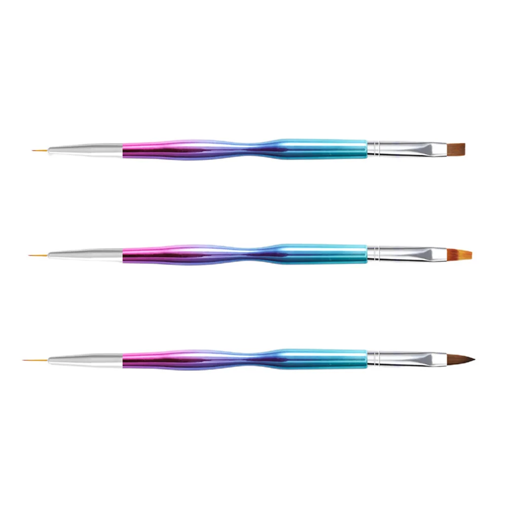 3 pçs cabeça dupla caneta da arte do prego escova de manicure premium durável pintura do prego diy acessórios ferramenta caneta de manicure de duas cabeças