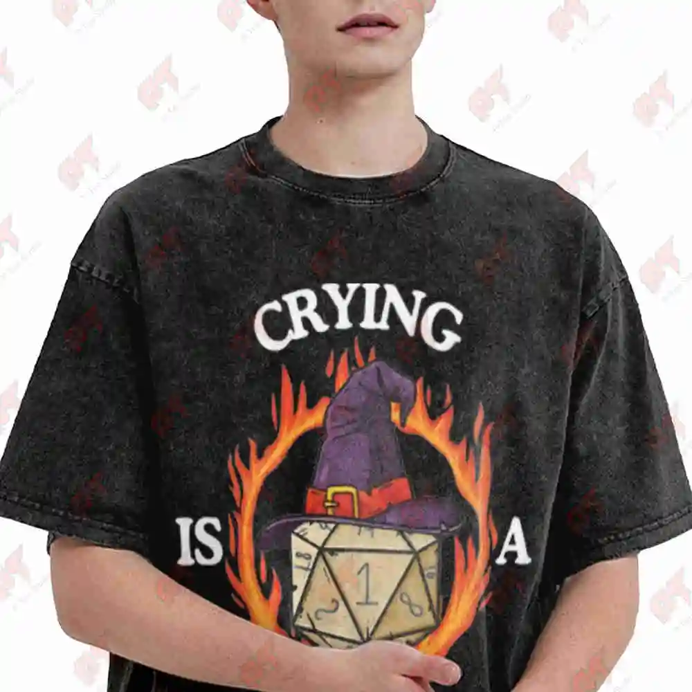 Funny D Crying Is A Free Action Dungeon Master Vintage Washed Tee Pure Cotton T-Shirt