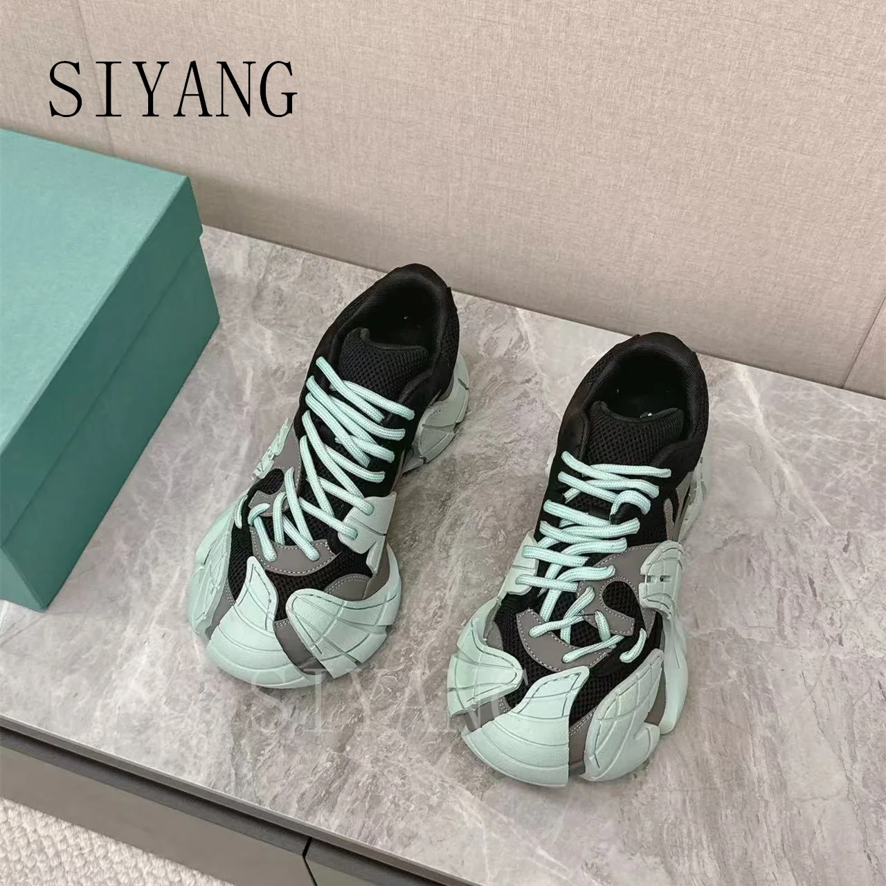 Men's & Women's Fashion Casual Trainers, Personalised Irregular Lace Mesh Breathable Non-slip Height Increase, Daily Casual Wear