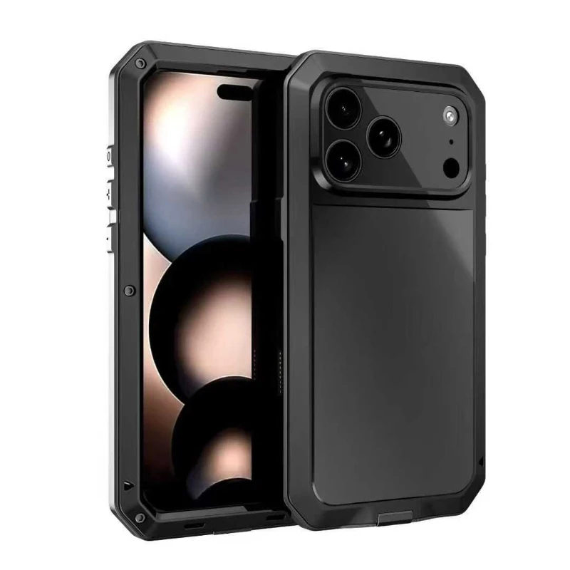 Anti Seismic Metal Fully Covered Tempered Film Mirror Assembly Splicing Phone Case For IPhone 17 18 ProMax Protective Phone Case