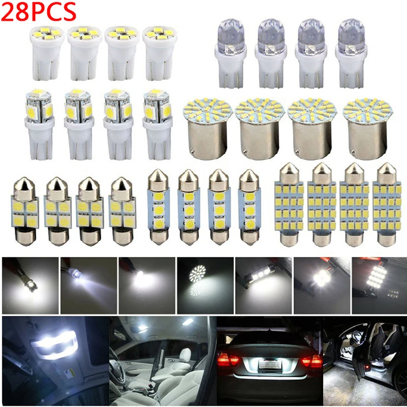 28-Piece T10 W5W LED Interior And Exterior Automotive Lamp Set For Dome, License Plate, Trunk, And Parking Lights