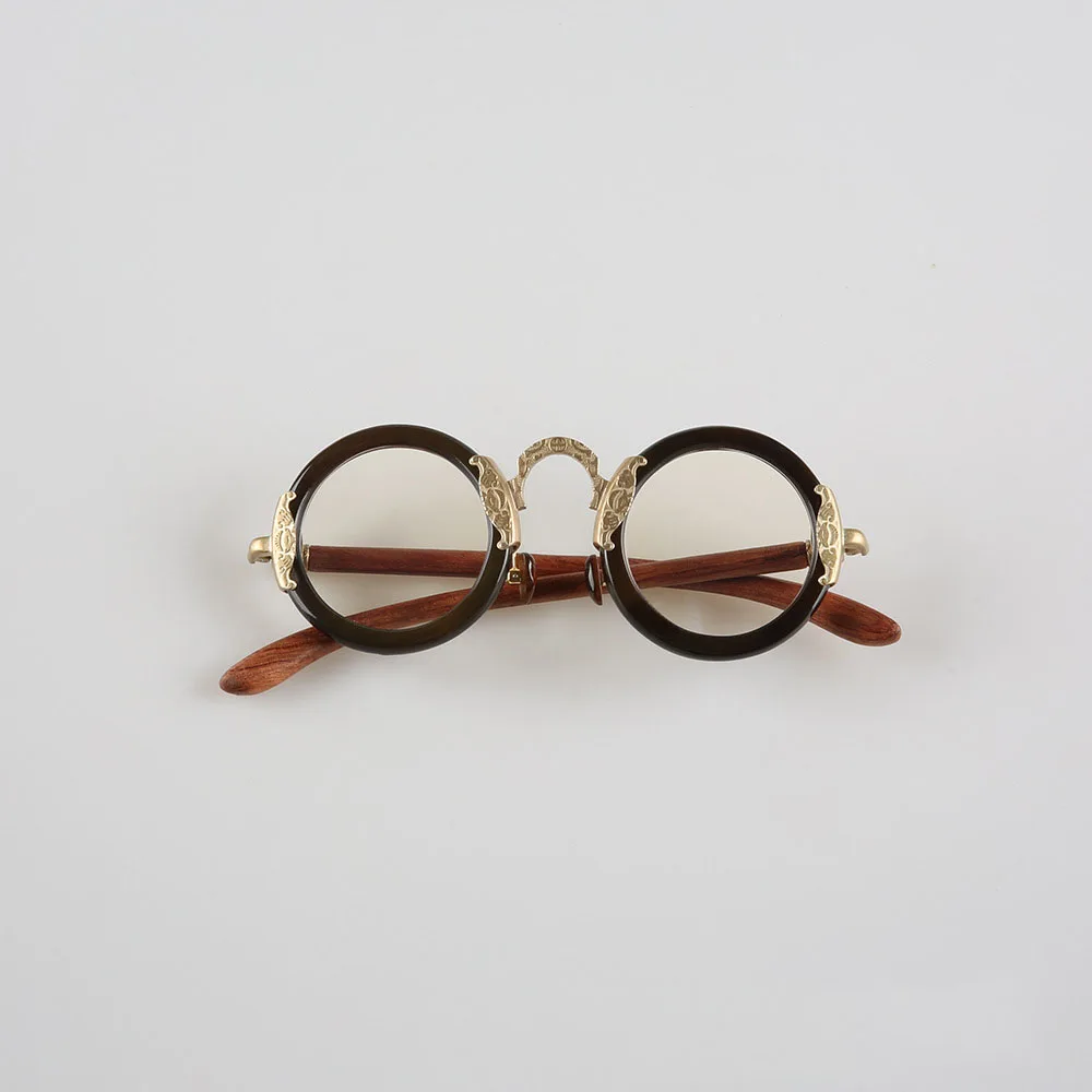 

Glasses Frame Women Unique Round Handmade Horn Frame Wooden Leg Brass Nose Bridge Reading Eyeglass Frames Optical Eyeglasses