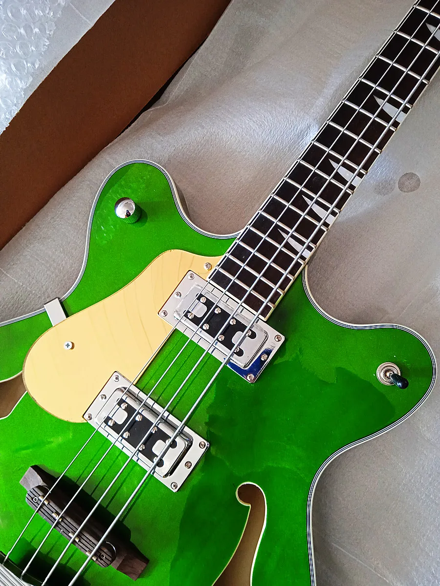 Bass Left-Handed 4-strings Vintag Green gloss Semi-Hollow HH Pickups Electric guitar