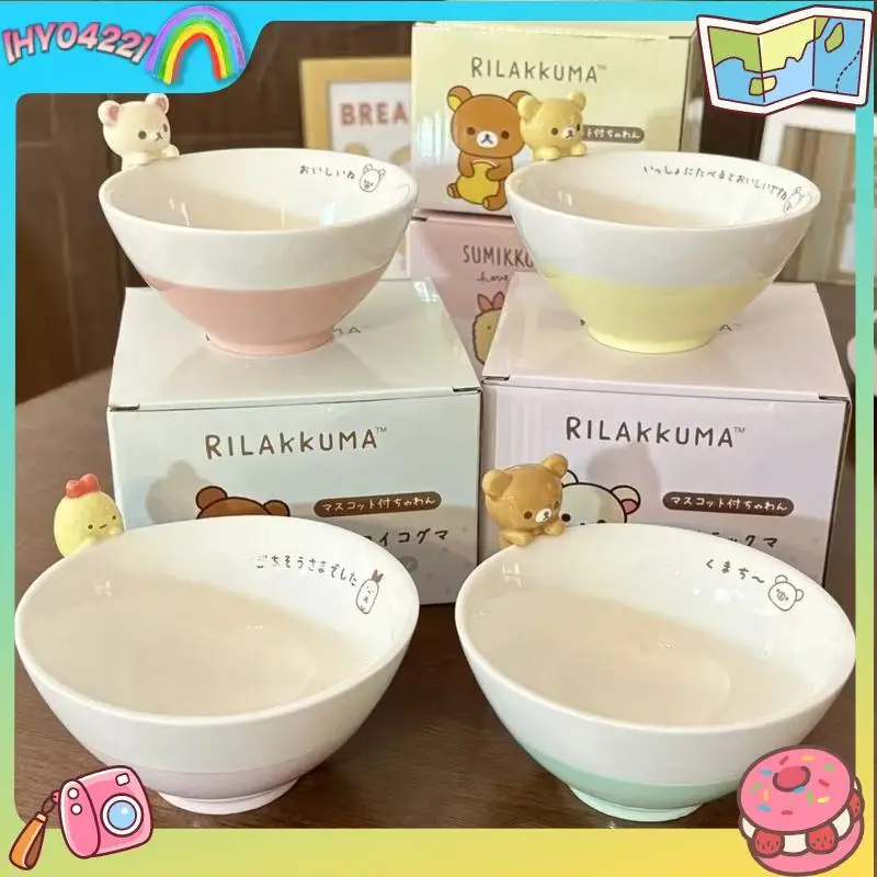 Cartoon Ceramic Bowl Corner Biologic Animal Rice Bowl Rilakkuma Doll 3d Rice Bowl Toy Collectible Figure Kitchen Diningware