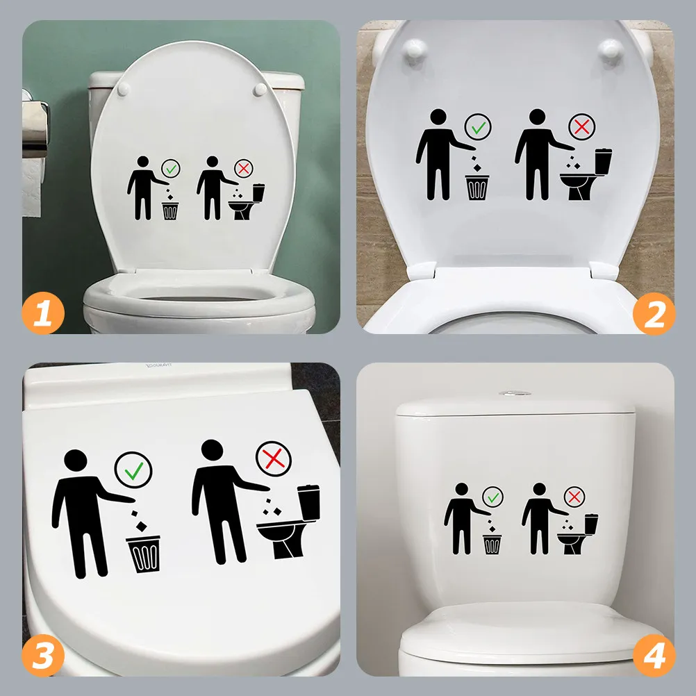 2Sheets Toilet Stickers Warning Wall Decals Toilet Seat Cover Signs Bathroom Decoration Reminders Prevent Tissue Clogging