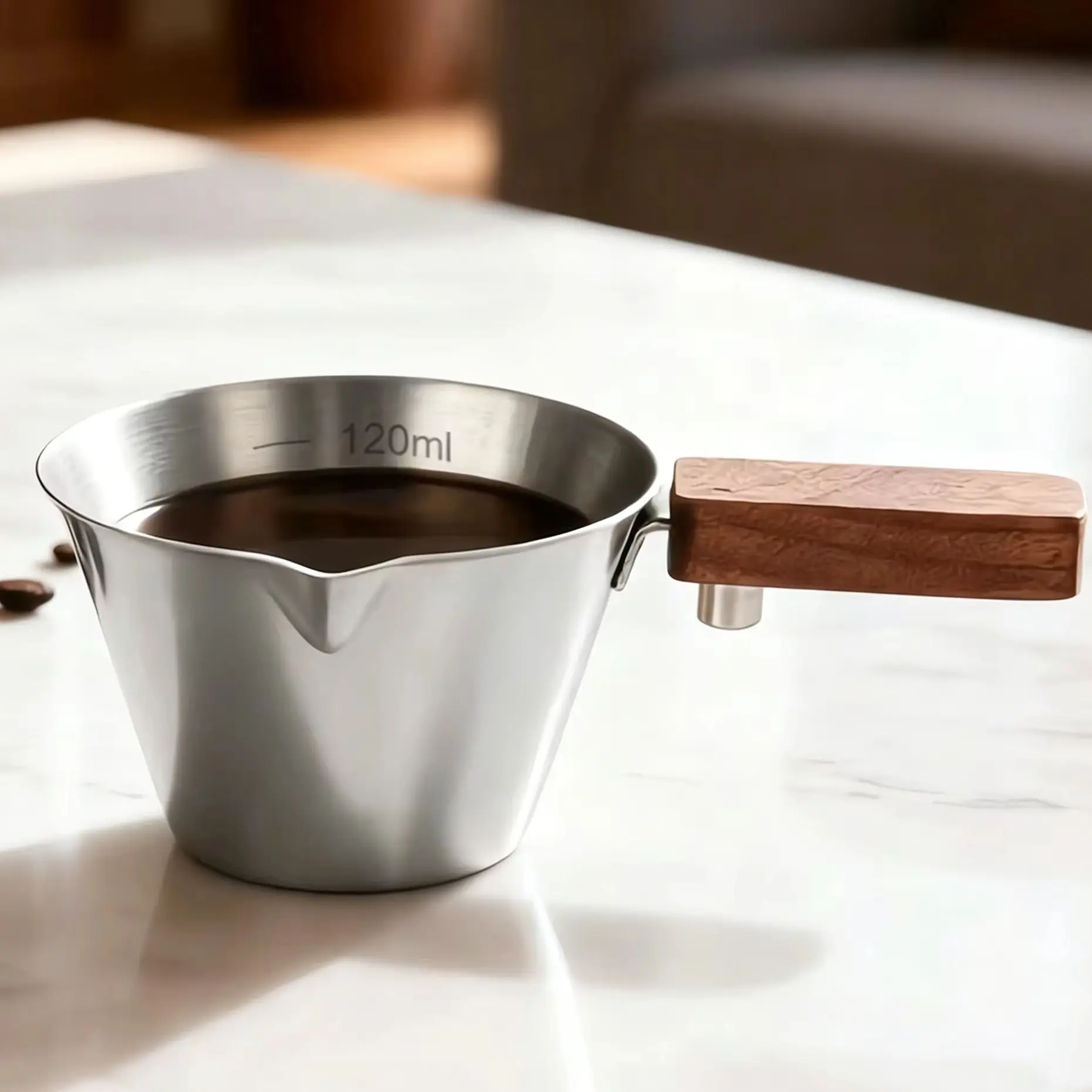 Stainless Steel Espresso Measuring Shot Cup with Scale Handle, Wide Mouth V-shaped Pour Spout Barista Coffee Mug Accessories