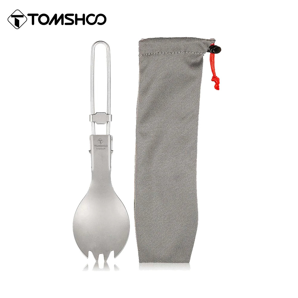 Tomshoo Titanium Folding Spork Outdoor Camping Supplies Hiking Backpacking Dinner Spork Utensil Zastawa stołowa Widelec Łyżka do uprawiania turystyki pieszej