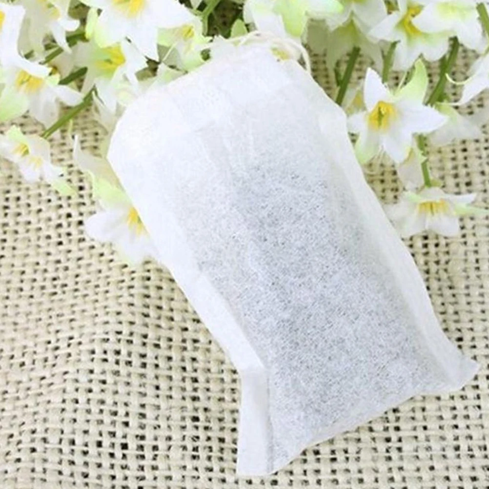

300Pcs Non-Woven Tea Bags Drawstring Disposable Empty Bags for Loose Leaf Herbal Powder Coffee Filter Infuser White