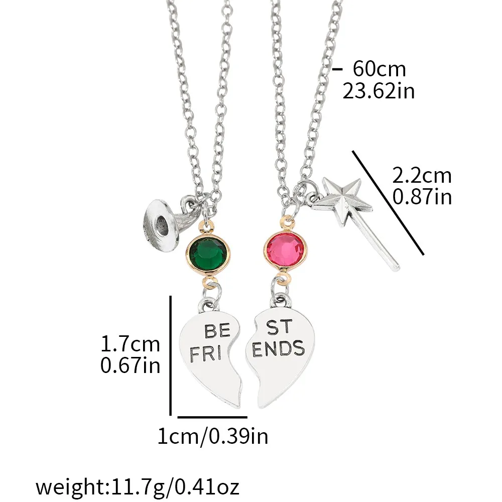2pcs Wicked Rhinestone Crown Witch Hat BFF Matching Necklace Christmas Valentine's Day Gifts for Couples Fans Party