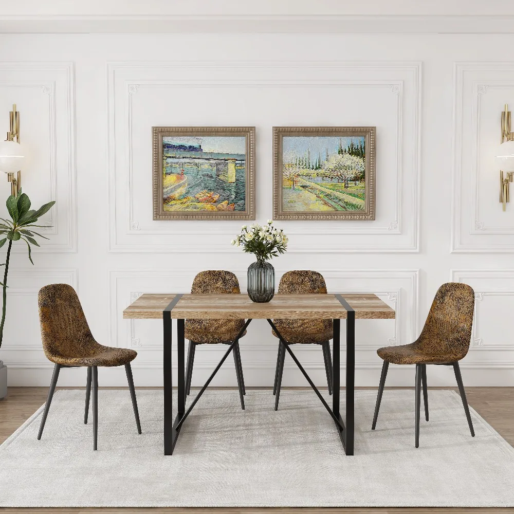 

55" MDF Wood Colour Dining Table and Modern Dining Chair Set of 4, Mid Century Wooden Kitchen Table, Dining Room Sets