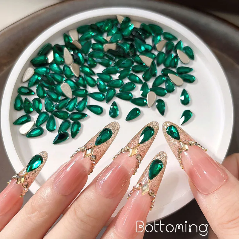 20/50pcs Diamond/Droplet Shape Boutique Flat Bottom Nail Art Rhinestones Glass Crystal 3D Nail Decoration