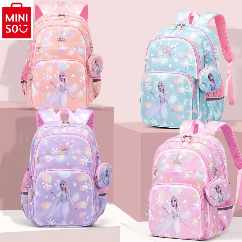 MINISO Disney Cartoon Ice and Snow Romance Princess Elsa Redukcja obciążenia Lekki plecak studencki Plecak o dużej pojemności