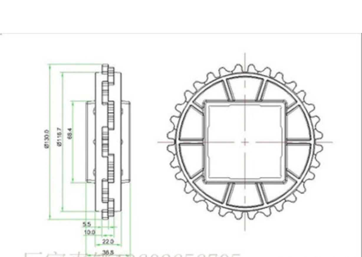 2PCS 16teeths  OD:130MM Hole:(60x60mm) 1000 Mesh Belt Chain Plate  Injection Molding Nylon Sprocket Drive Teeth Driving Wheel