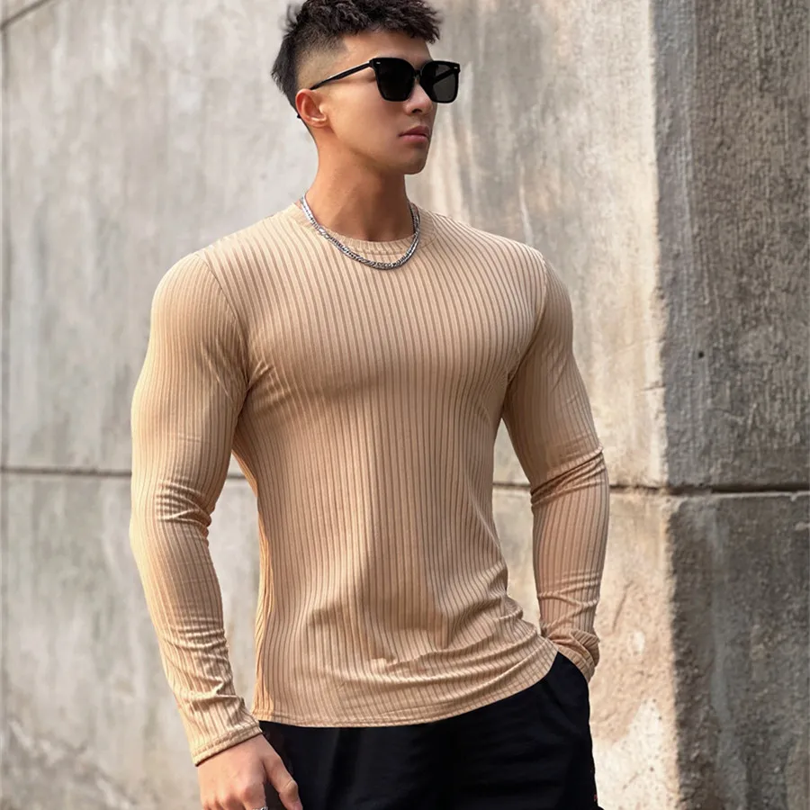 2023 new men\'s T shirt Solid colors Long Sleeve Slim T-shirt young men Pure color tee shirt  Casual Tee men Long Sleeve tops