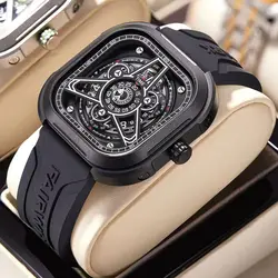 Mark Fairwhale Watches for Men 5740 Fashion Quartz Wristwatches Square Dial Silicone Strap Waterproof Mens Watch Reloj Hombre