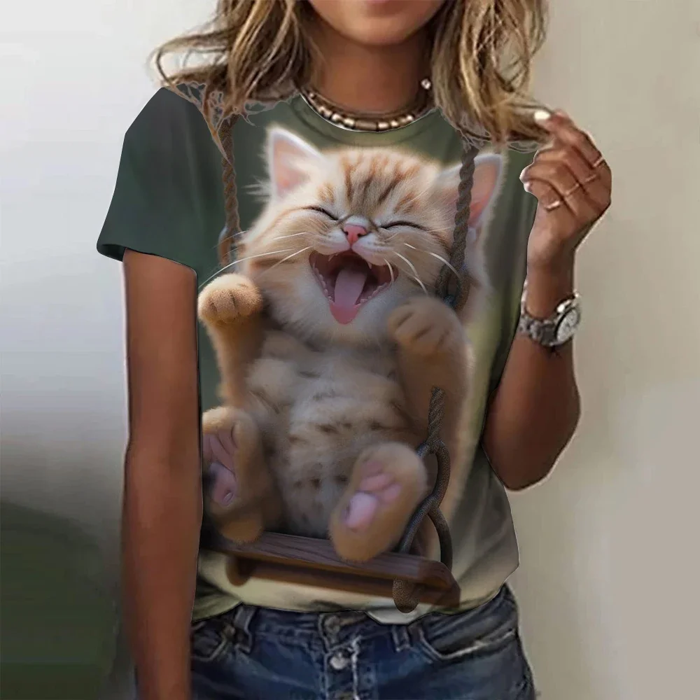 Mode frauen T-shirt Tier 3D Druck Kawaii Katze Graphic Tee Tops Sommer Kurzarm T Shirt Casual Wowen Top Design kleidung
