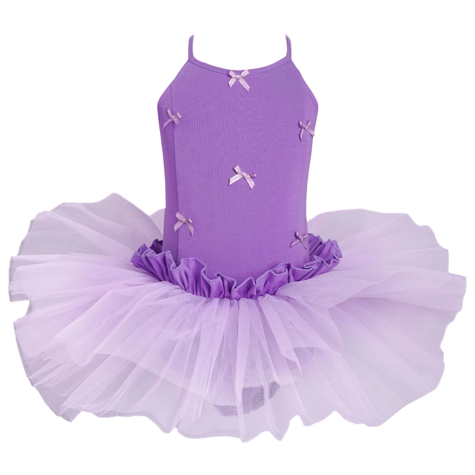 

Girls Ballet Ballerina Dance Dress Stage Performance Costume Spaghetti Straps Ruffles Bowknot Tulle Dress Leotard Tutu Dancewear